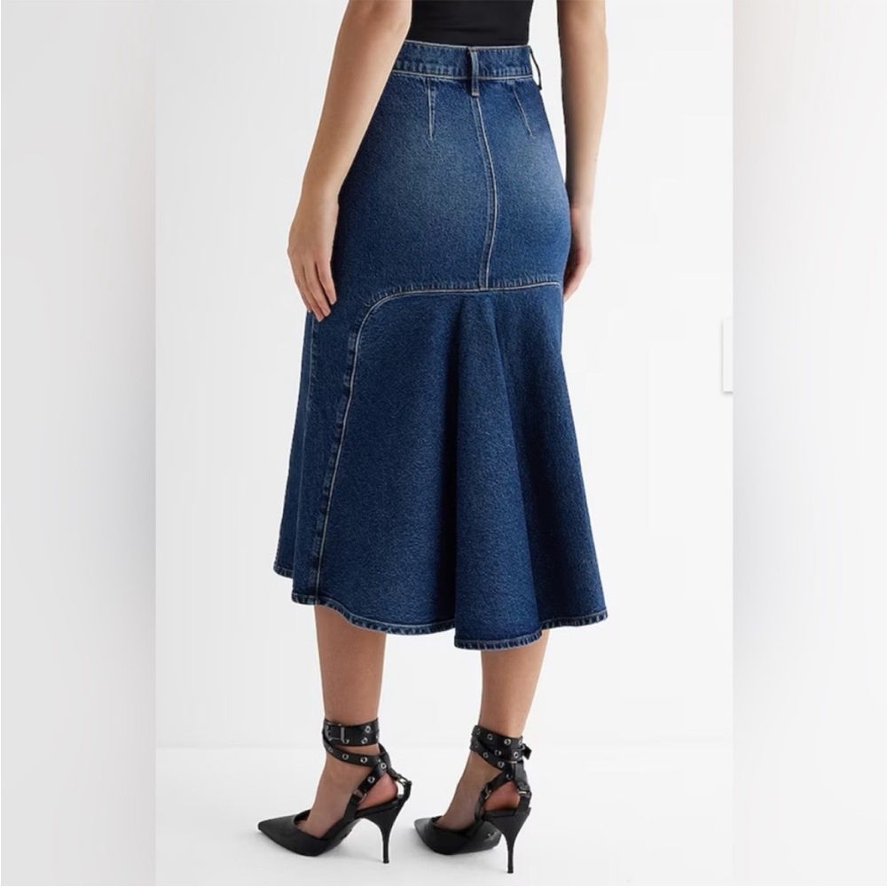 Express Denim Midi Skirt with Front Slit - Picture 2 of 7